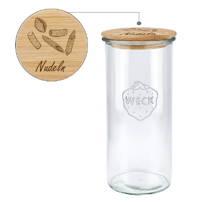Bild Holzdeckelset "Nudeln" mit WECK Sturzglas 1500ml