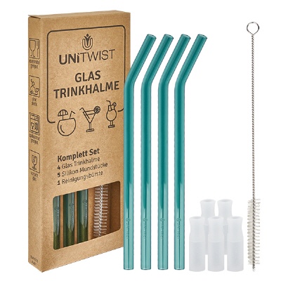 Bild Glas Trinkhalm Set grün mit Softtips UNiTWIST