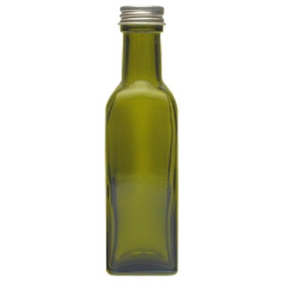 Bild 100ml eckige Flasche grün, silberner Verschluss