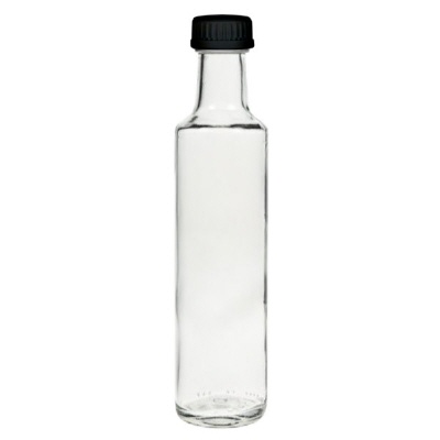 Bild 250ml runde Flasche klar, schwarzer Verschluss